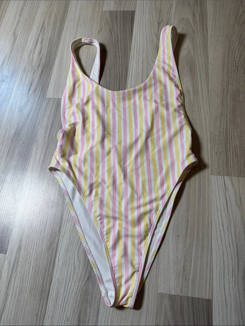 Forever 21 Pink and Yellow Striped One-Piece Swimsuit